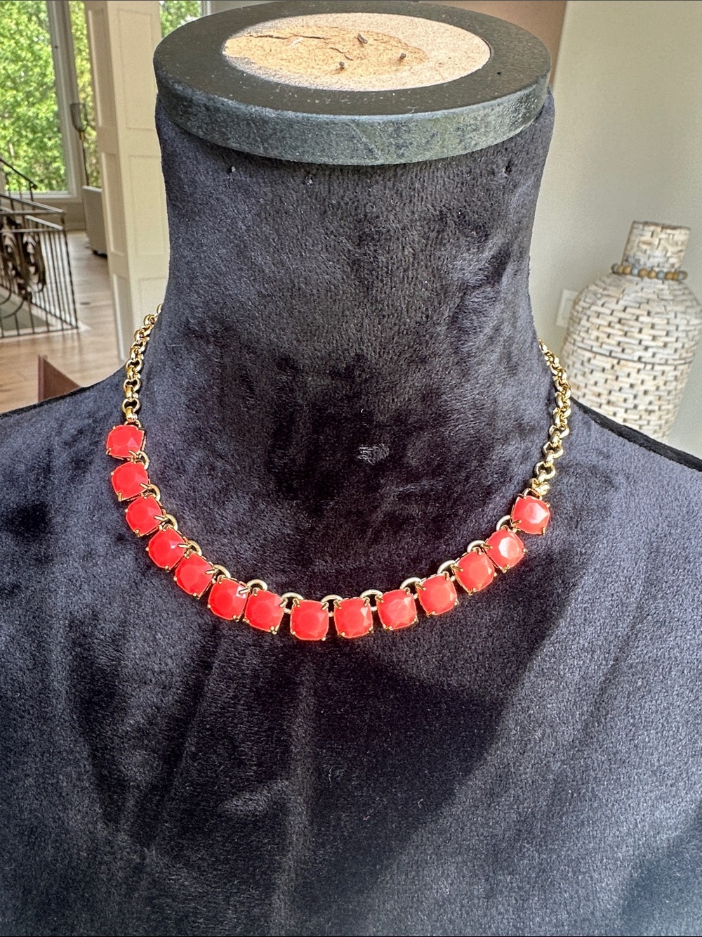 Kate spade Gold Chain Necklace with Coral Red Glass Stones
